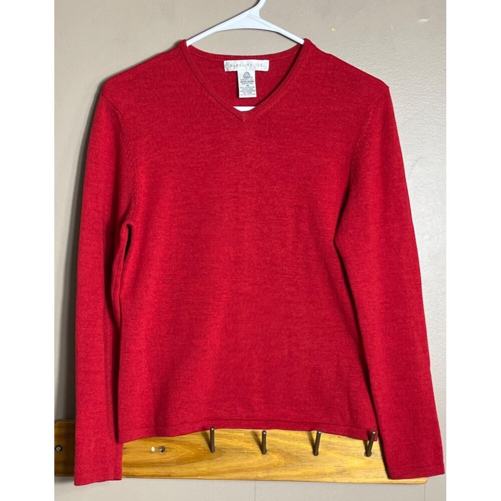 Vtg Pursuits Ltd Wool V-neck Sweater Red Pullover Preppy Classic Capsule Women M